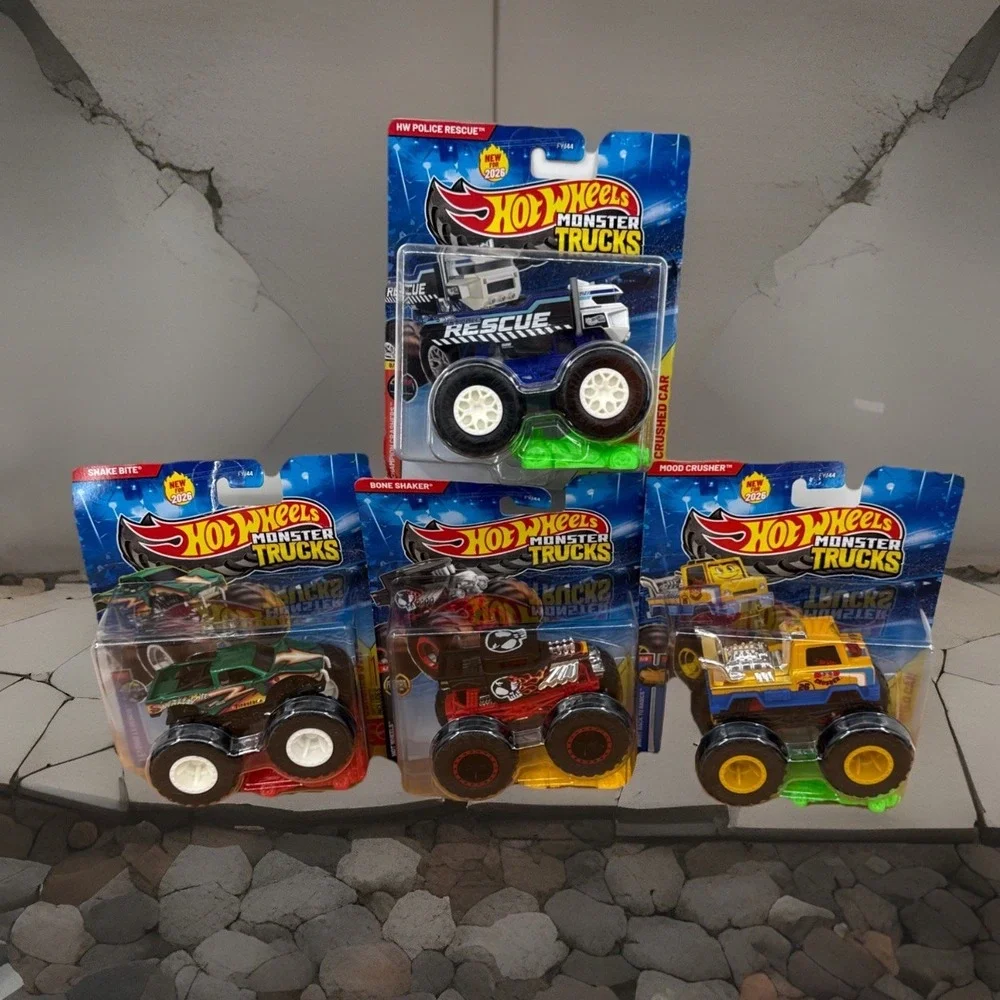 2026 Hot Wheels Monster Trucks SnakeBite, Mood Crusher, Bone Shaker, HW Police